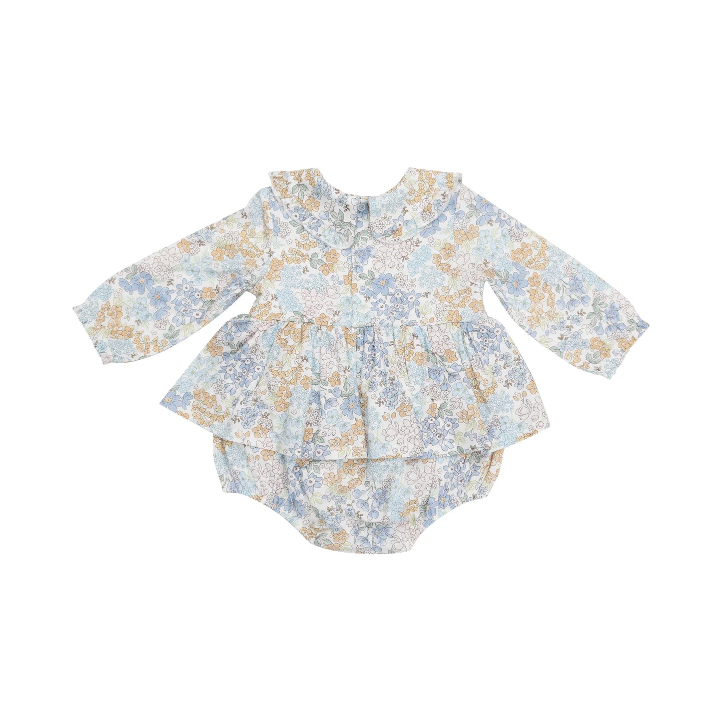 Edith's Floral - Ruffled Peter Pan Collar Bubble With Skirt