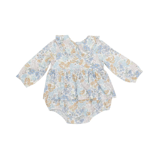 Edith's Floral - Ruffled Peter Pan Collar Bubble With Skirt