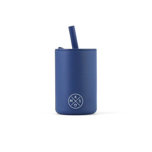 Back to School Silicone Drinking Cup with Straw - Navy Blue