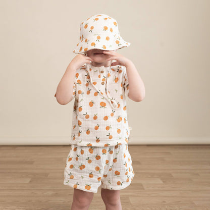 Organic Raglan Shirt & Shorts Set - Mandarin