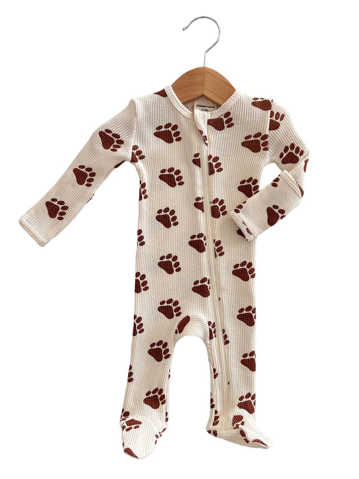 Organic Waffle Basic Zip Footie, Bear Paw