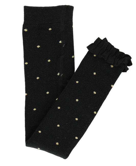 Girls Black & Gold Polka Dots Patterned Footless Tights