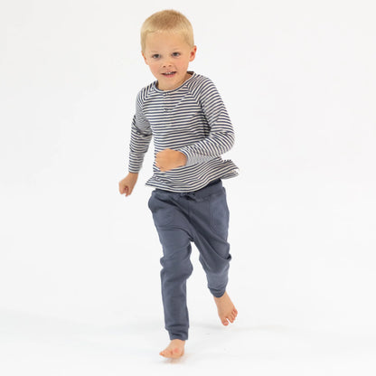 Footballs + Navy & Oat Stripe - Raglan Henley