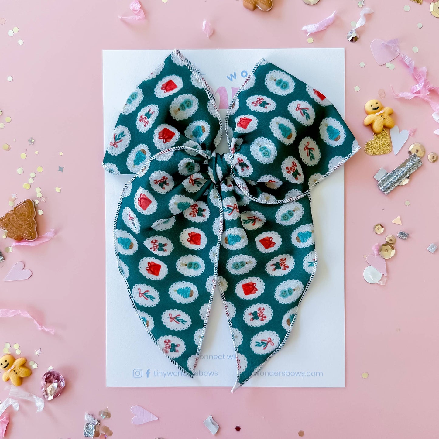 Green Cameo Christmas, crepe hair bow