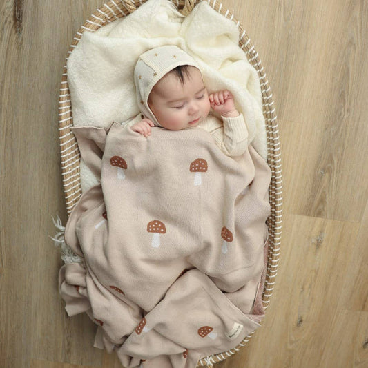 100% Luxury Cotton Baby Blanket - Mushroom