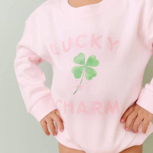 Lucky Charm St. Patrick's Day Long Sleeve Romper - Ballet Pink
