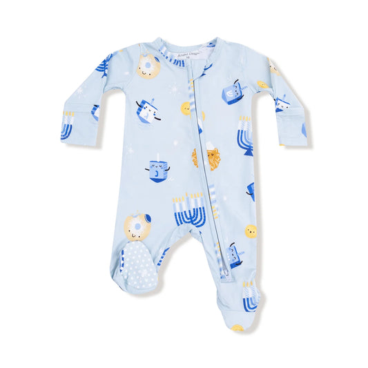 Hanukkah - Blue - 2 Way Zipper Footie