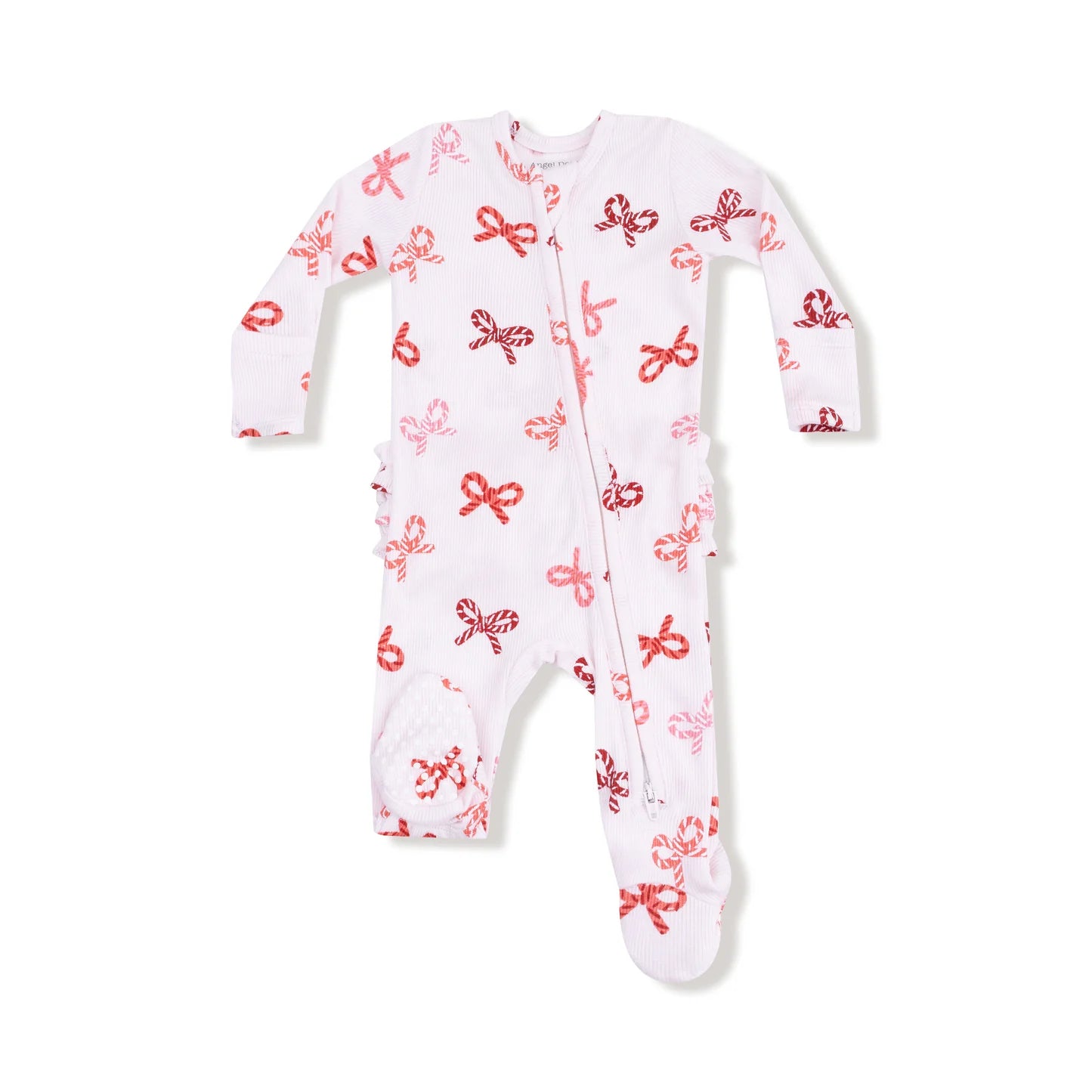 Candy Cane Bows - 2 Way Zipper Ruffle Back Footie