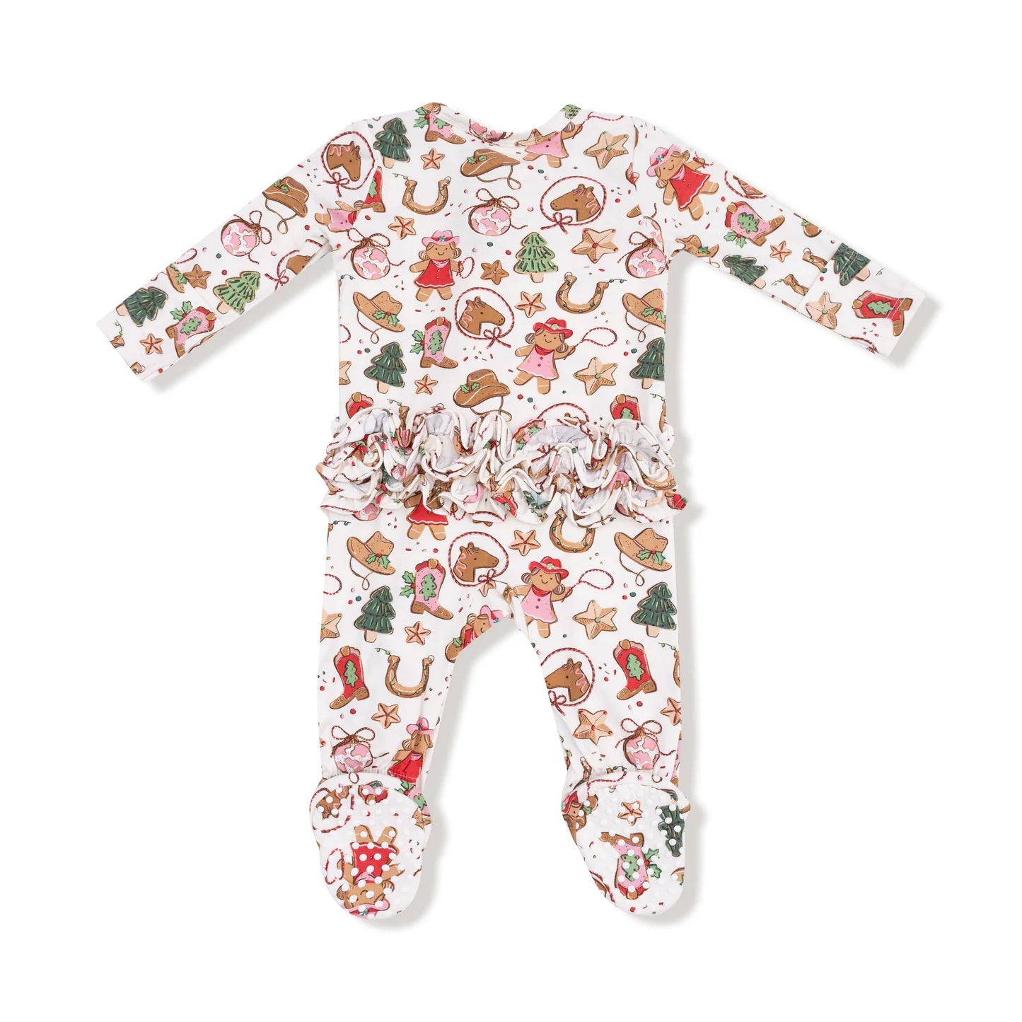 Cowgirl Christmas - 2 Way Zipper Ruffle Back Footie