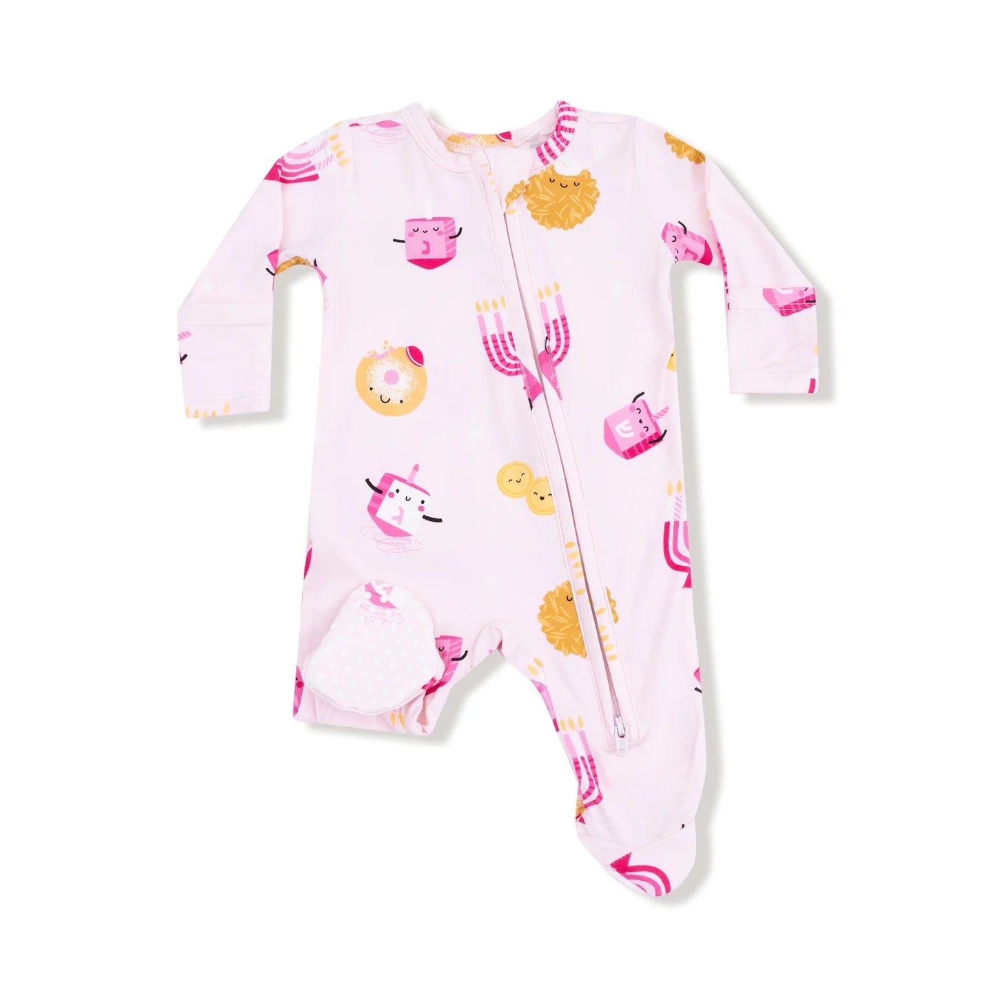 Hanukkah - Pink - 2 Way Zipper Ruffle Back Footie