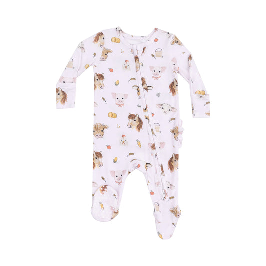 Vintage Animal Faces - 2 Way Ruffle Zipper Ruffle Back Footie