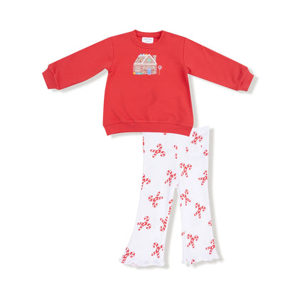 Candy Canes Puffy Long Sleeve Oversized Sweatshirt + Flared Pant