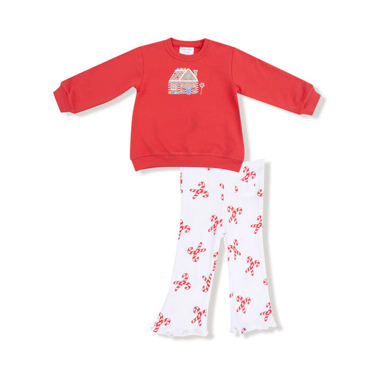 Candy Canes Puffy Long Sleeve Oversized Sweatshirt + Flared Pant