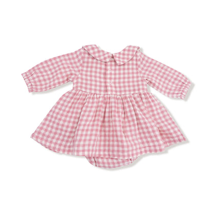 Rose Pink Plaid - Peter Pan Collar Bubble with Skirt