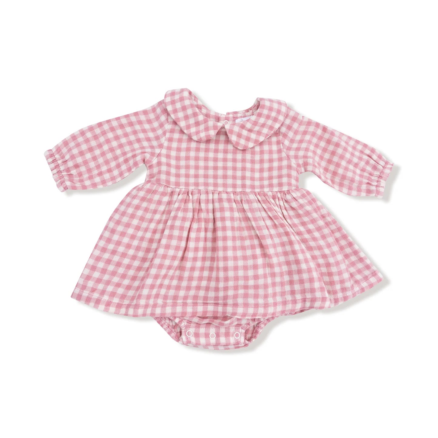 Rose Pink Plaid - Peter Pan Collar Bubble with Skirt