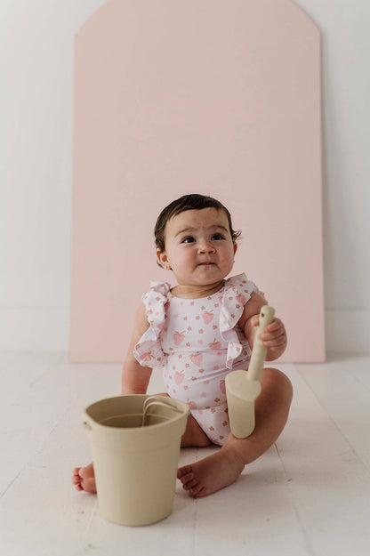 Strawberry Ruffle Sleeve Cross Back Swimsuit