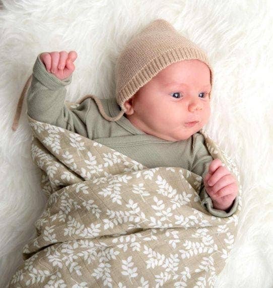 Swaddle/Muslin cloth XL: leaves - taupe