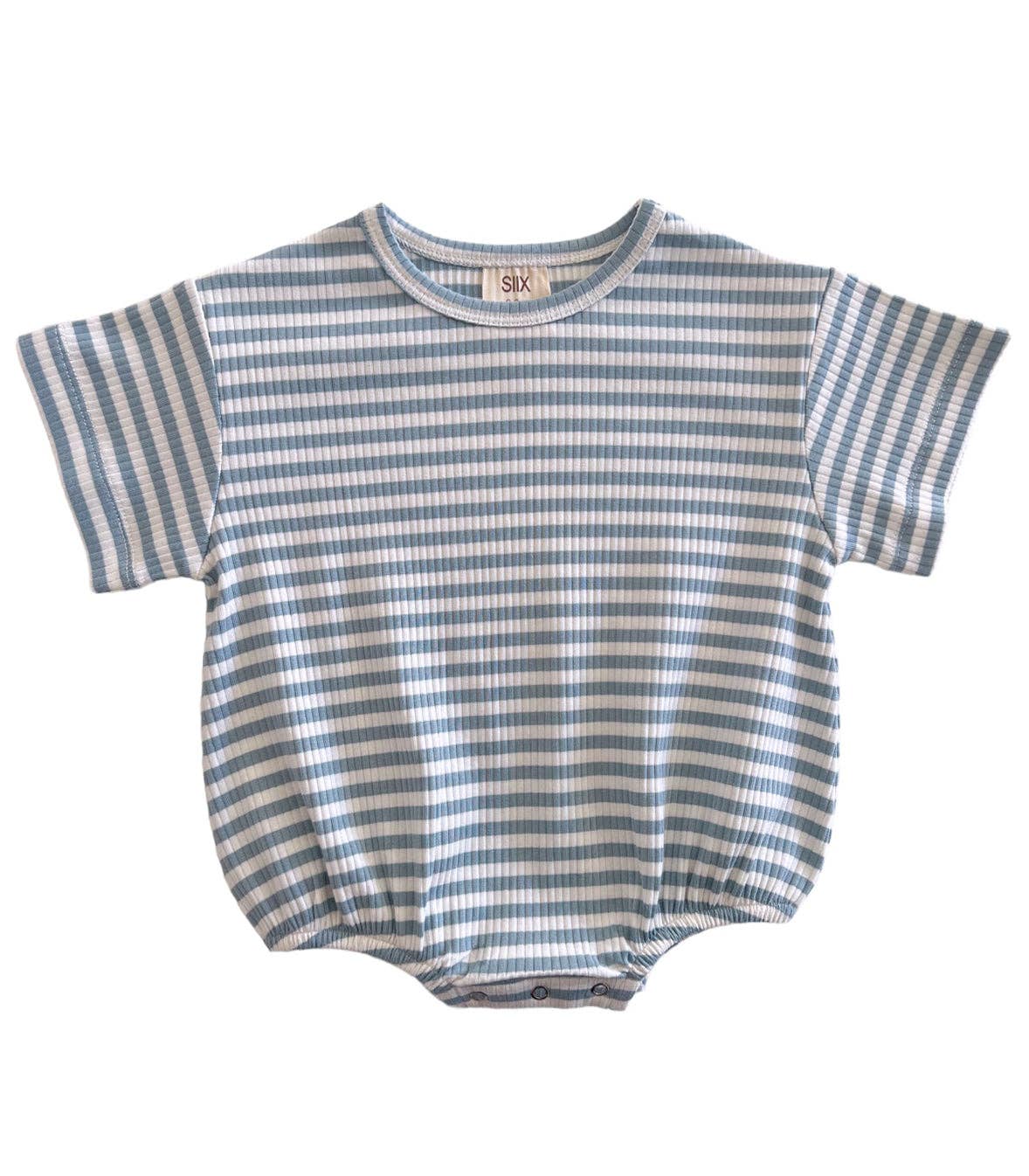 Dusty Blue Stripe / Organic Ribbed T-Shirt Bubble