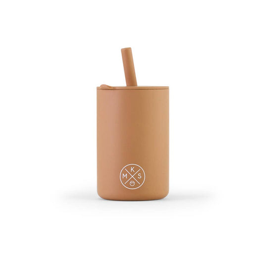 Back to School Silicone Drinking Cup with Straw - Taupe