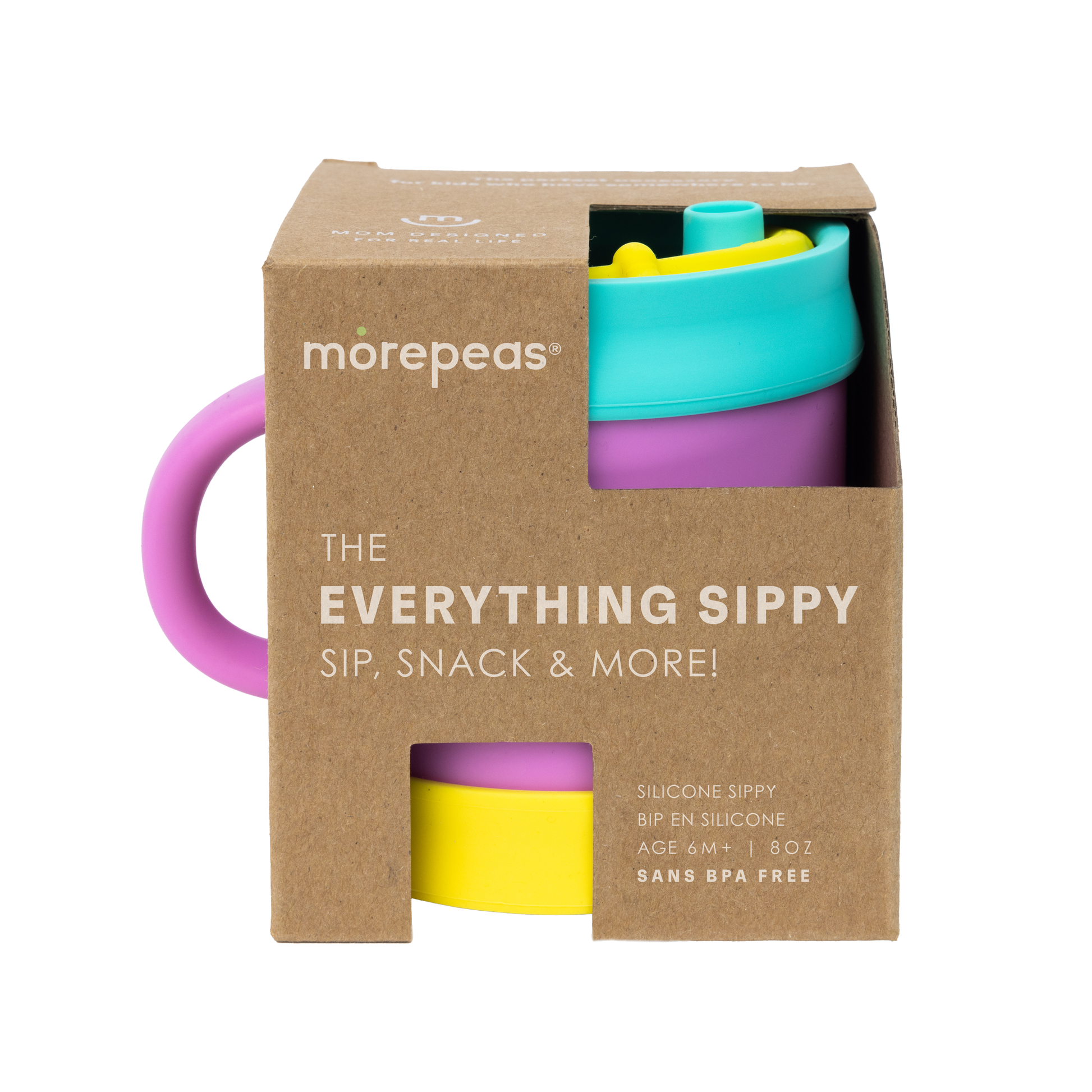 morepeas Everything Sippy product packaging with colorful sippy cups on a white background