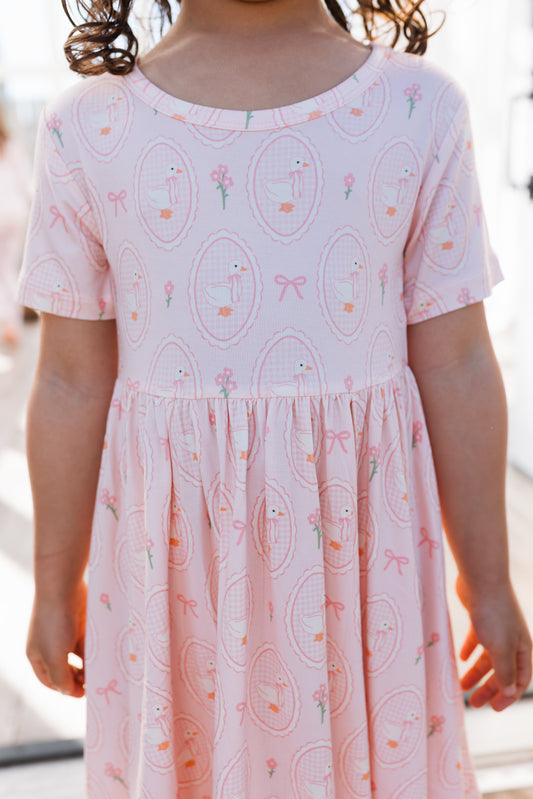 Pink Little Goose Short Sleeve Twirl Dress