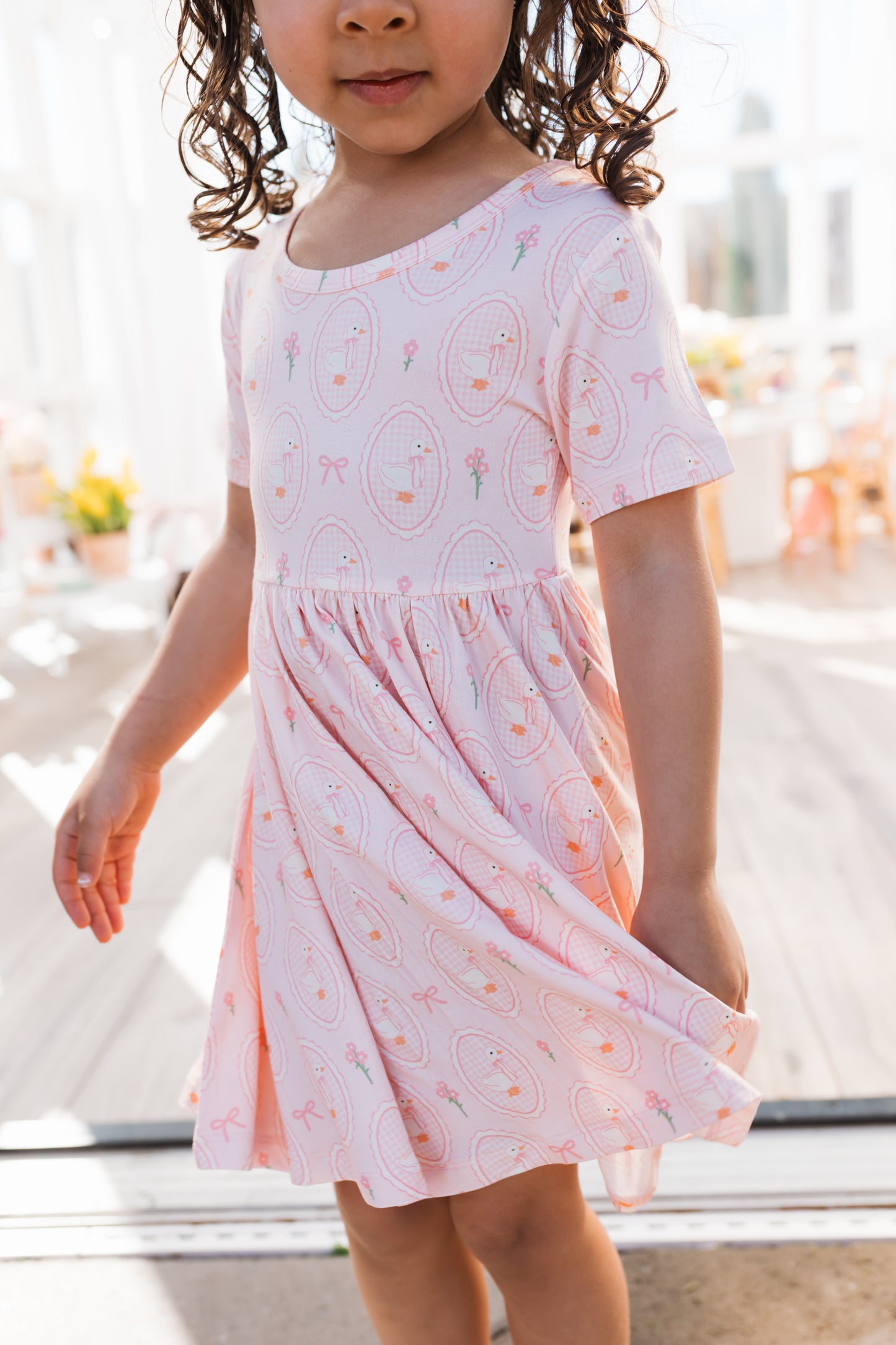Pink Little Goose Short Sleeve Twirl Dress