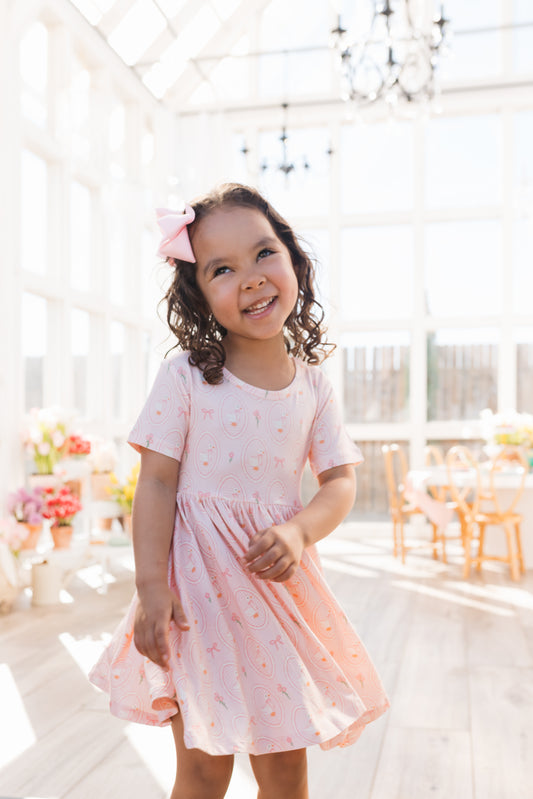 Pink Little Goose Short Sleeve Twirl Dress
