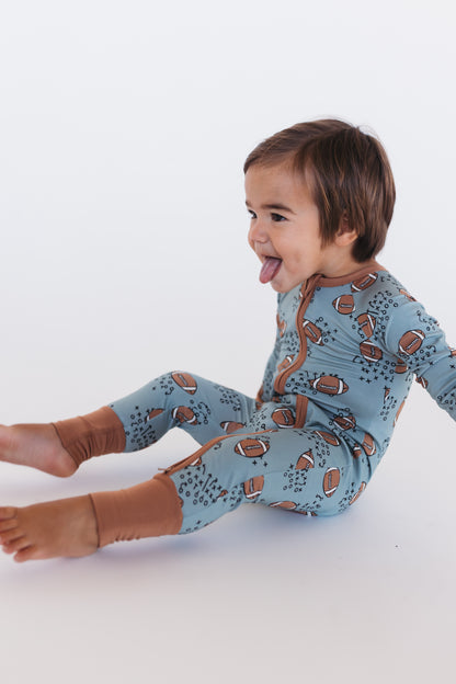 Green Football Zipper Romper