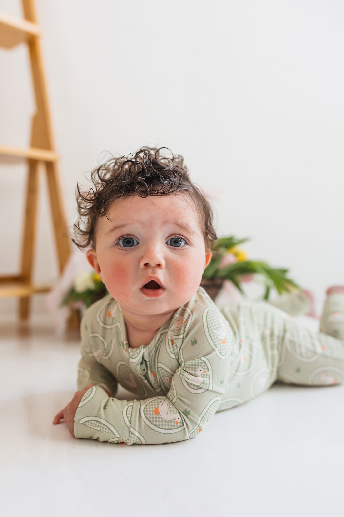 Green Little Goose Zipper Romper