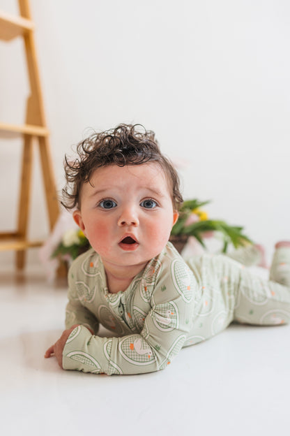 Green Little Goose Zipper Romper