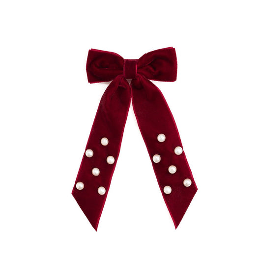 Ruby Red Velvet Coquette Bow Clip - Hair Bows