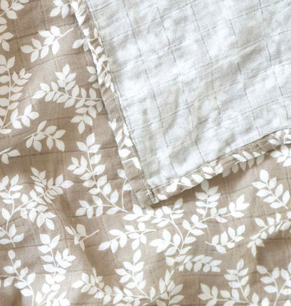 Swaddle/Muslin cloth XL: leaves - taupe