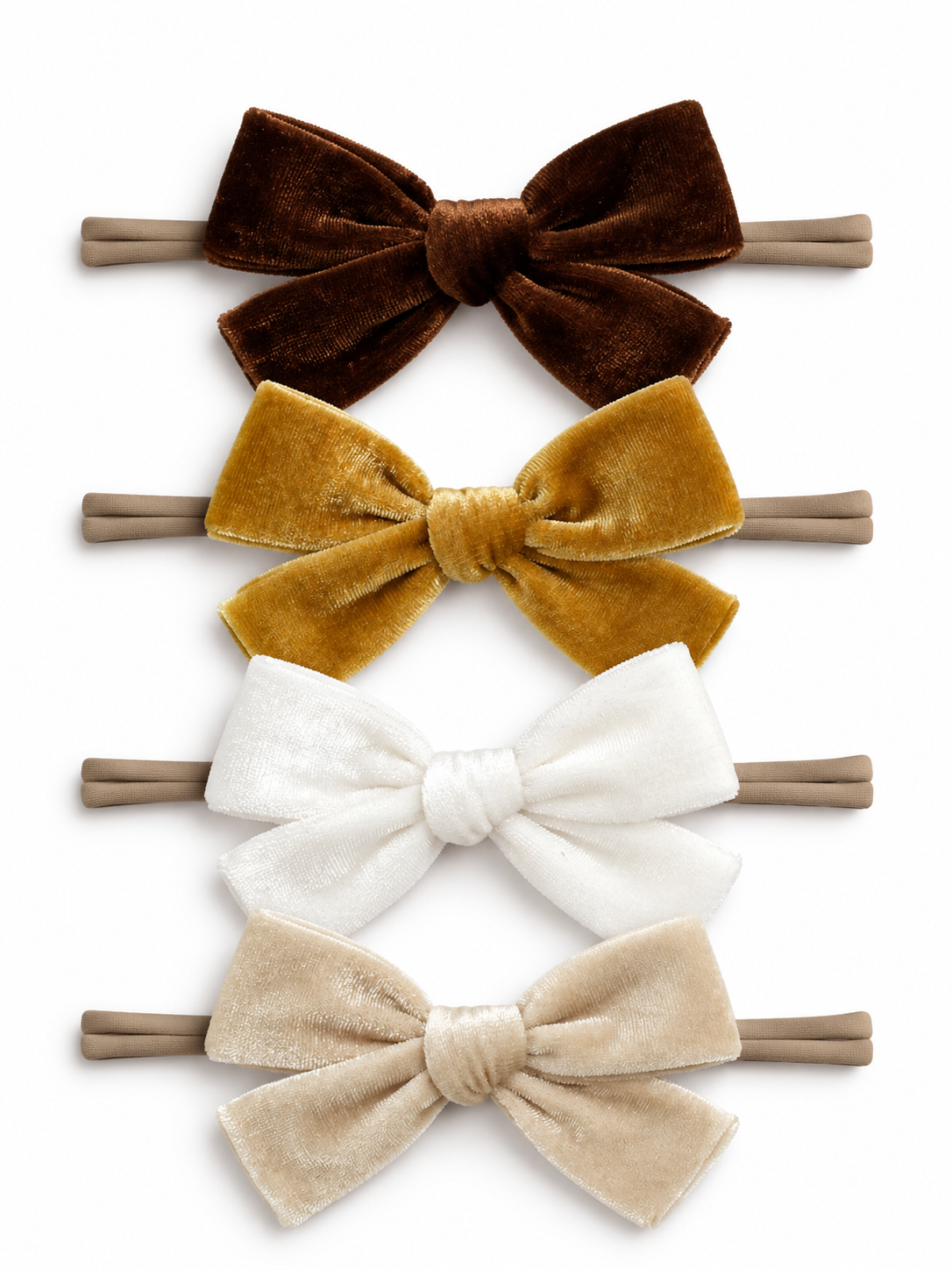 4-Pack Velvet Nylon Bows, Golden Neutral