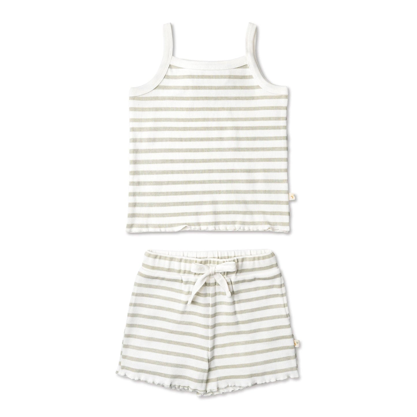 Organic Spaghetti Top & Short Set - Sage Stripes