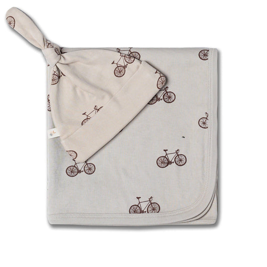 Organic Swaddle Blanket & Hat Set - Bicycle
