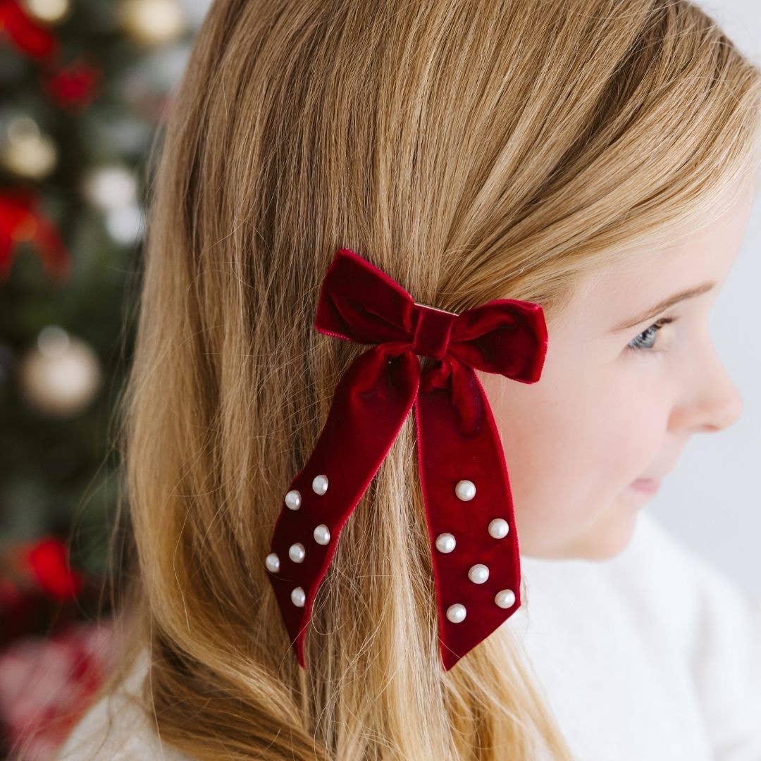 Ruby Red Velvet Coquette Bow Clip - Hair Bows