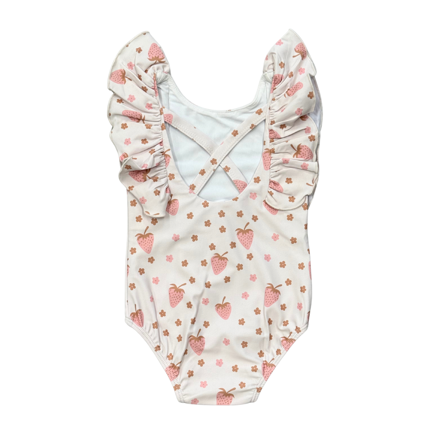 Strawberry Ruffle Sleeve Cross Back Swimsuit