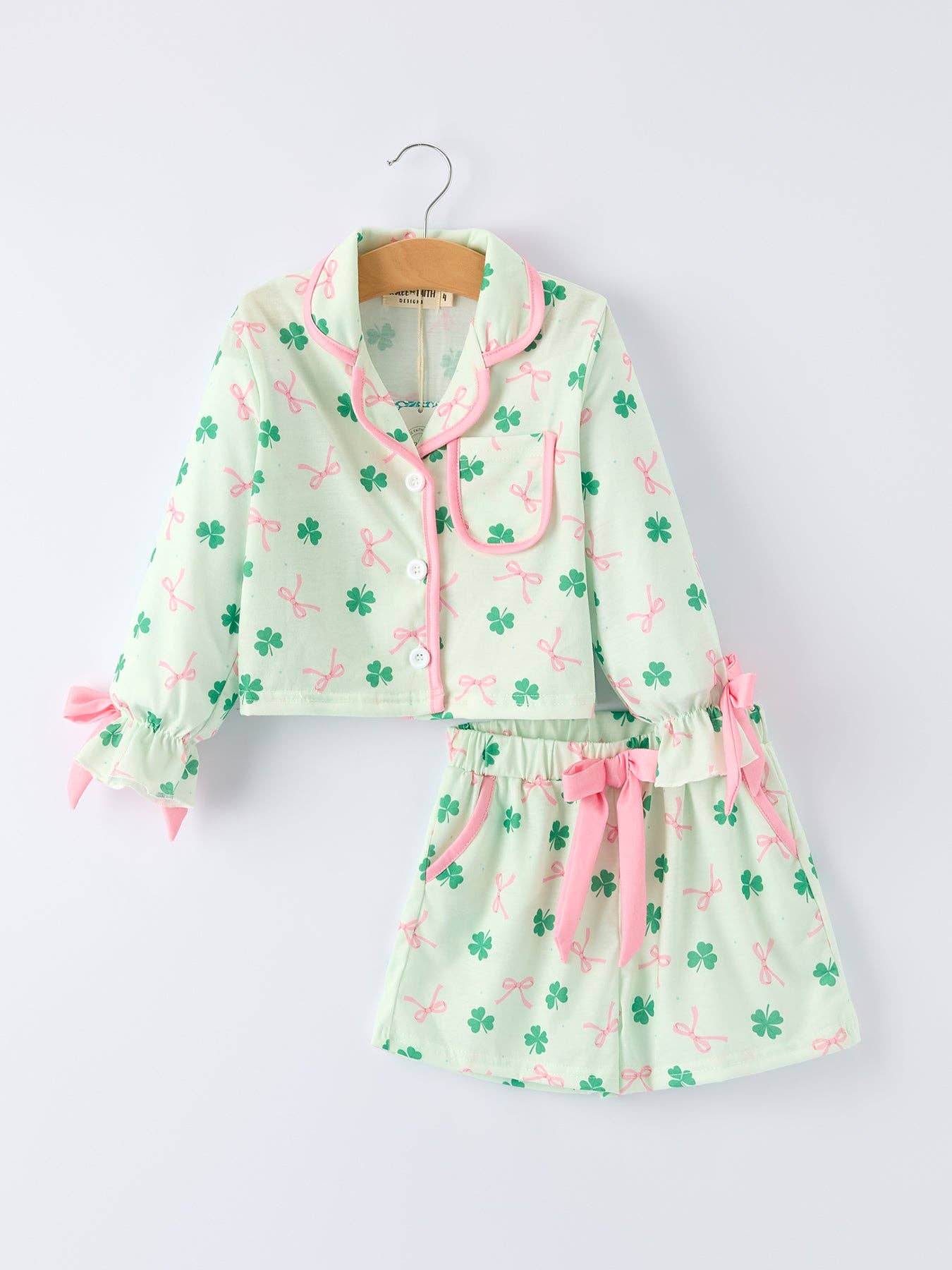 St. Patrick's Day Bow Shamrock Ruffles Pajama Set