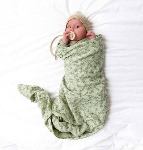 Swaddle/Muslin cloth XL: leaves - sage