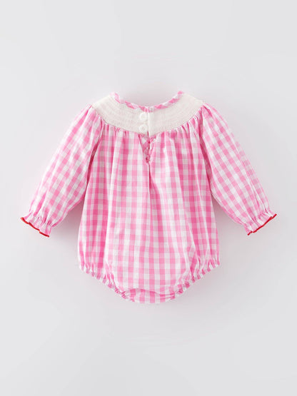 Valentine's Day Heart Bow Smocked Romper