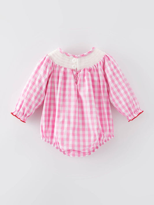 Valentine's Day Heart Bow Smocked Romper