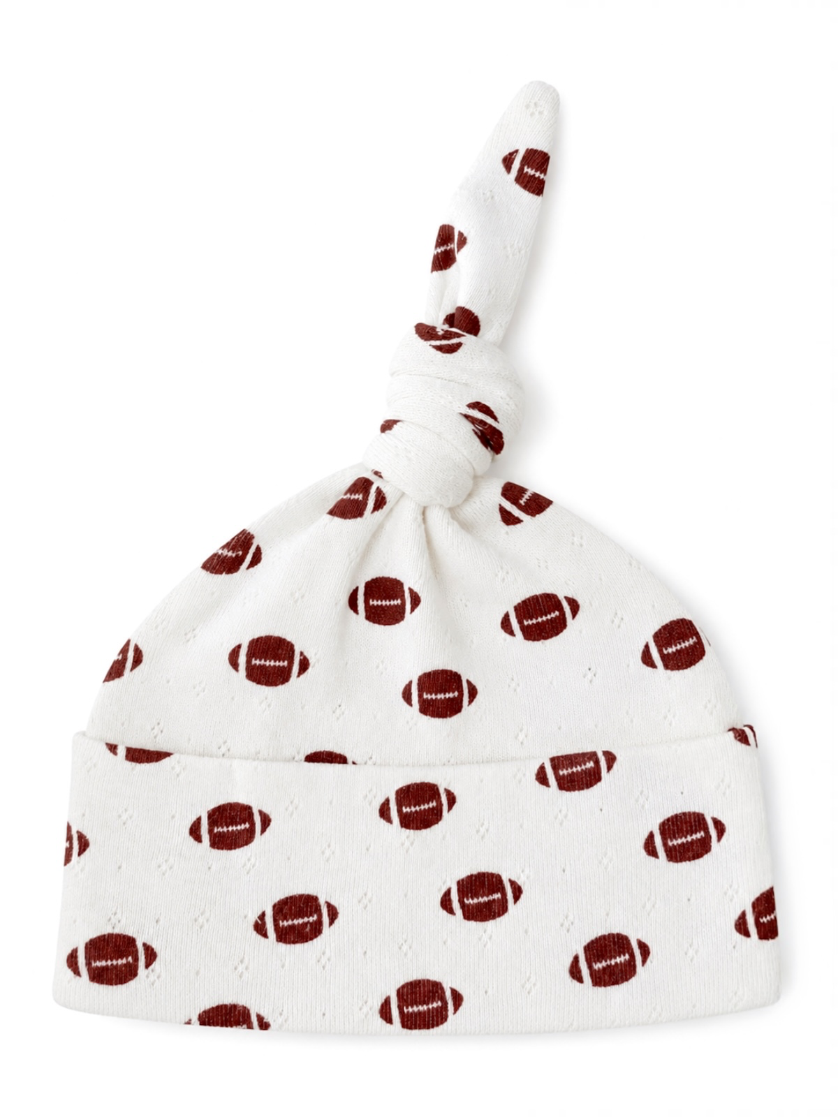 Football print organic pointelle knotted baby beanie