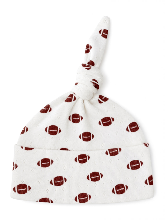 Football print organic pointelle knotted baby beanie
