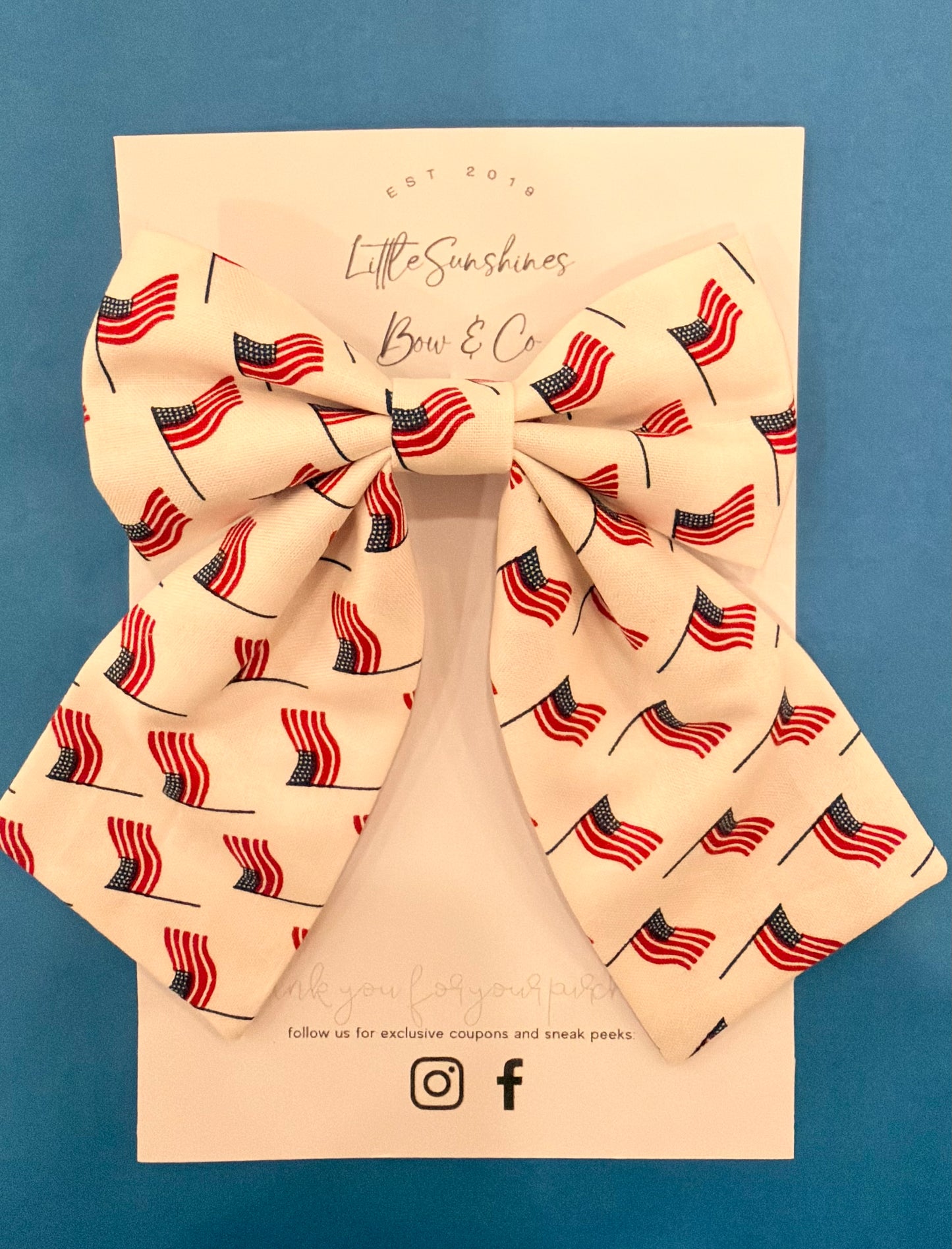 White American Flags 4th of July  Sailor Hair Bow