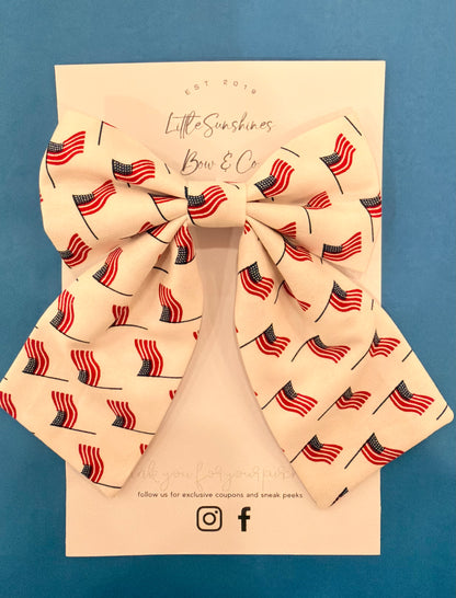 White American Flags 4th of July  Sailor Hair Bow