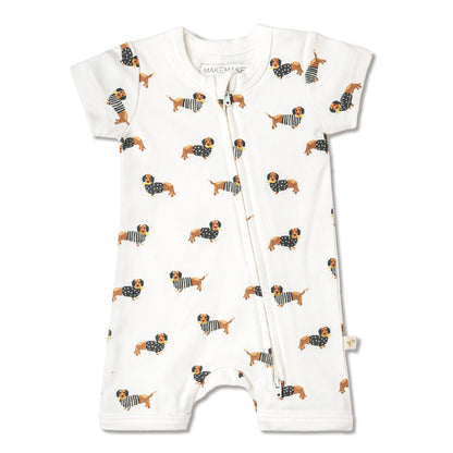 Organic Short Zip Romper - Dog