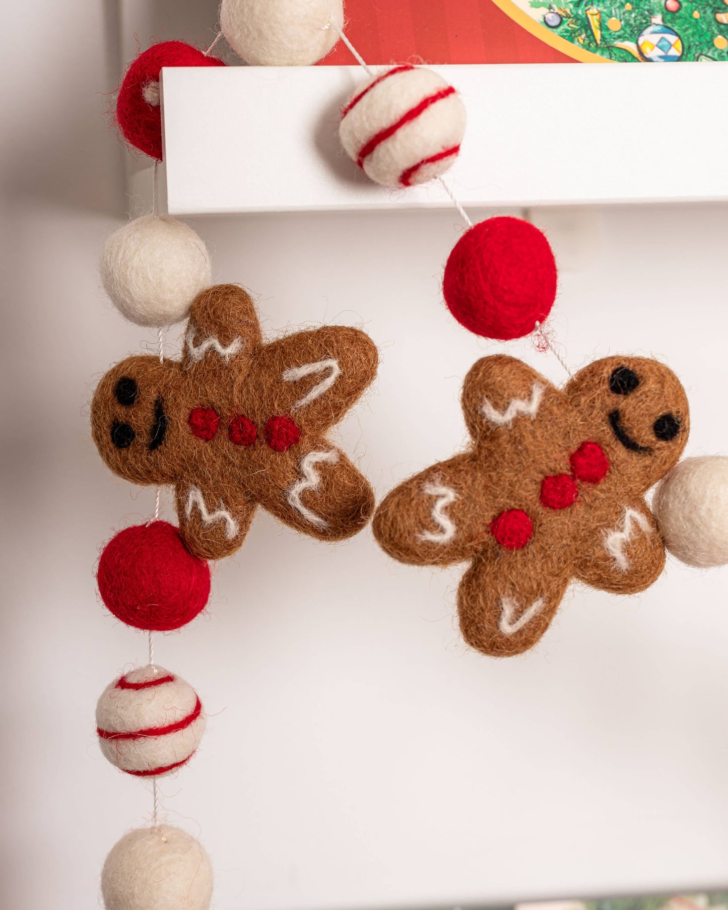 Red Gingerbread Christmas Felt Garland