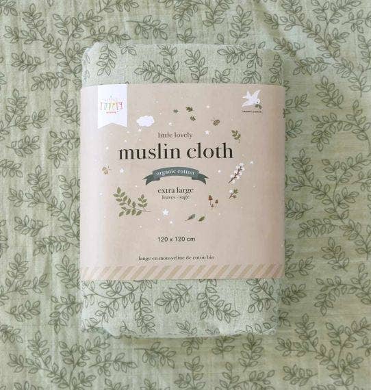 Swaddle/Muslin cloth XL: leaves - sage