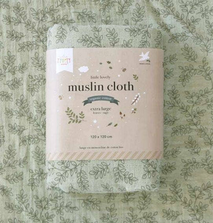 Swaddle/Muslin cloth XL: leaves - sage