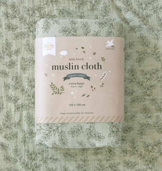 Swaddle/Muslin cloth XL: leaves - sage